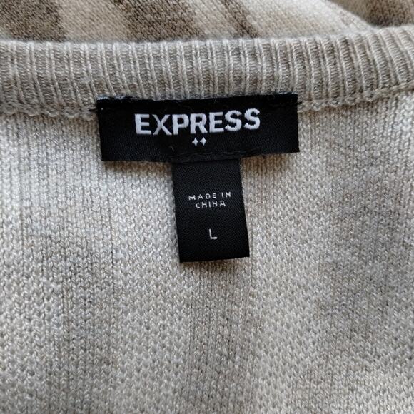 L Express Womens Cream Taupe Zebra Print Curvy Long Sleeve Midi Sweater Dress L - Picture 11 of 15